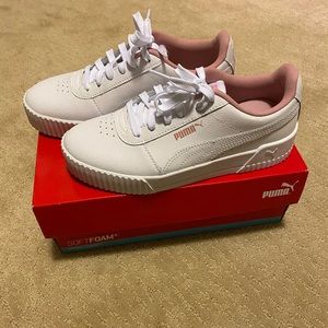 BNIB Puma Carina Shoes, Size 5.5, White and Pink